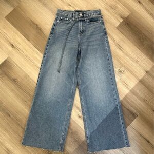 CALVIN KLEIN JEANS High Rise Wide Leg Belted Cotton Denim Jeans size 26